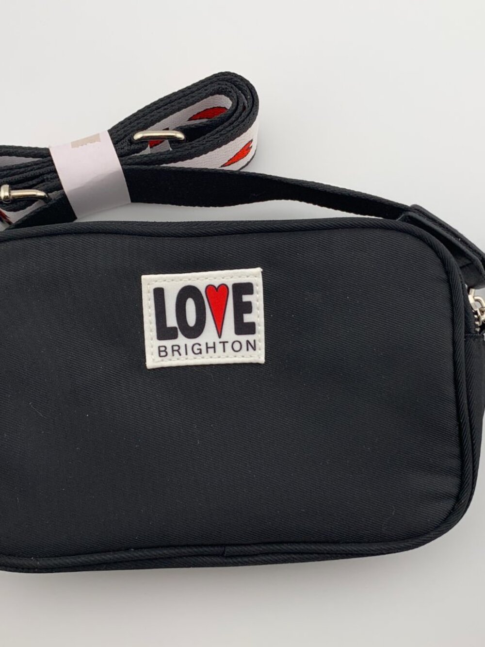 Brighton LOVE Crossbody Bag Black Nylon Heart Strap NWT Zip Shoulder Purse New
